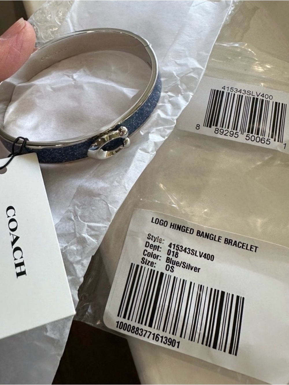 NWT Coach Glitter C Hinged Bracelet in Blue and SilverRetail $98 - Picture 3 of 8